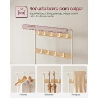 con Banco Recibidor 4 en 1 9 Ganchos Extraíbles Barra Superior para Pasillo 337 x 72 x 183 cm Morno Roble y Blanco HSR40W - details 6