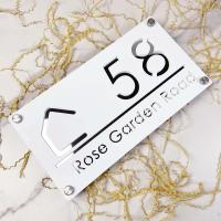 Placa de señal de número de casa acrílica cortada con láser, espejo Gery mate personalizado, nombre de dirección, señales para exteriores, placa de pared - details 5