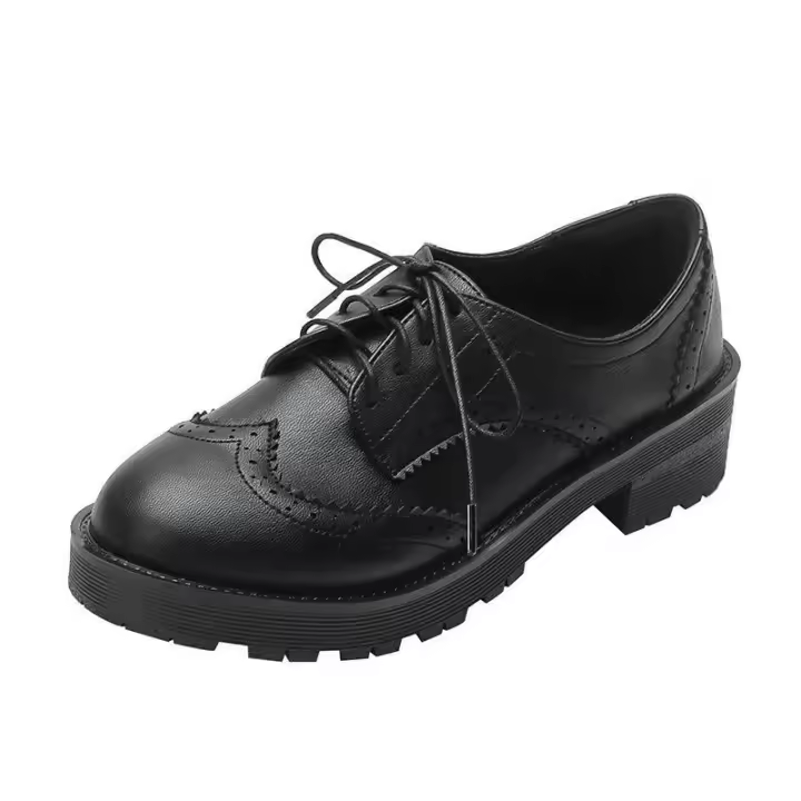 Zapatos de mujer con punta redonda, cordones delanteros, versátiles, antideslizantes, de suela gruesa y cuero suave. - 1