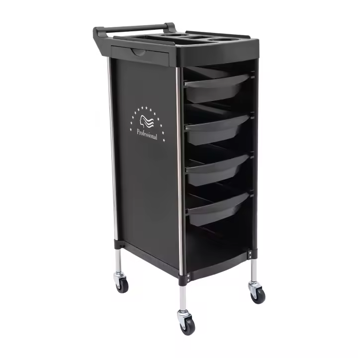 Carro de peluquería, carrito de operación con 4 cajones y ruedas, carrito de trabajo, carrito de peluquería para estilista, peluquero, spa de peinado (negro) - 1