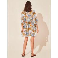 Vestido corto de vacaciones de playa de rayón informal suelto con lazo floral para mujer de moda de verano - details 99