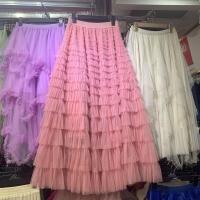 Falda larga con flecos de malla para mujer, vestido de pastel con volantes, línea A, púrpura, rojo, verde, negro - details 5