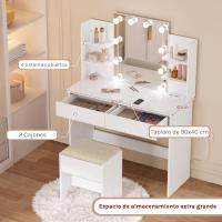 Espejo LED Ajustable Mesa Tocador con Regleta Enchufes 2 Cajones y 4 Estantes Tocador 90x40x135 cm - details 7
