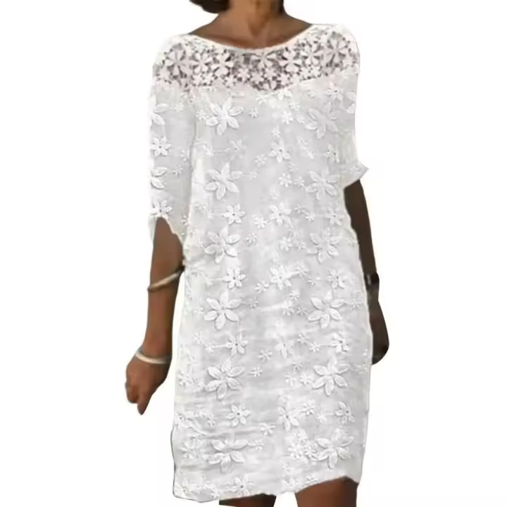 Mujeres elegante playa blanco encaje ing bordado wer verano Vintage Mini vestido Midi ropa de calle Vestidos Mujer - 1