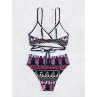 Traje de baño de dos piezas con lazo cruzado frontal para mujer, traje de baño de bikini sexy estampado de estilo étnico - details 35