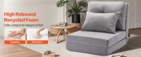 SucceBuy Silla convertible con tapa, sofá de piso ajustable de 5 posiciones, sofá cama tapizado plegable, para sala de estar, dormitorio, gris - details 1