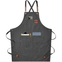 Nuevos delantales de cocina de lona a la moda, delantal de trabajo para hombre y mujer para parrilla, restaurante, Bar, tienda, cafeterías, uniforme de estudios de uñas - details 9