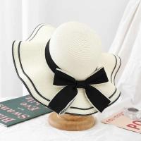 Nuevo Verano Mujer sol Casual moda pajarita paja de pescador con lazo cinta viaje playa sombrero versátil resistente a los rayos UV - details 7