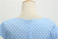 Women summer vintage 1950s 60s big swing party polka dot dress - details 48