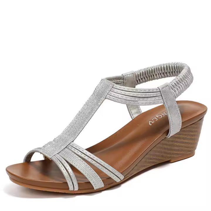 Sandalia One Belt Sandalias romanas informales Nueva moda media Zapatos cómodos de tacón inclinado para mujer - 1