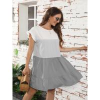Vestido suelto con bloques de color, informal, con mangas con volantes, corte ajustado - details 11