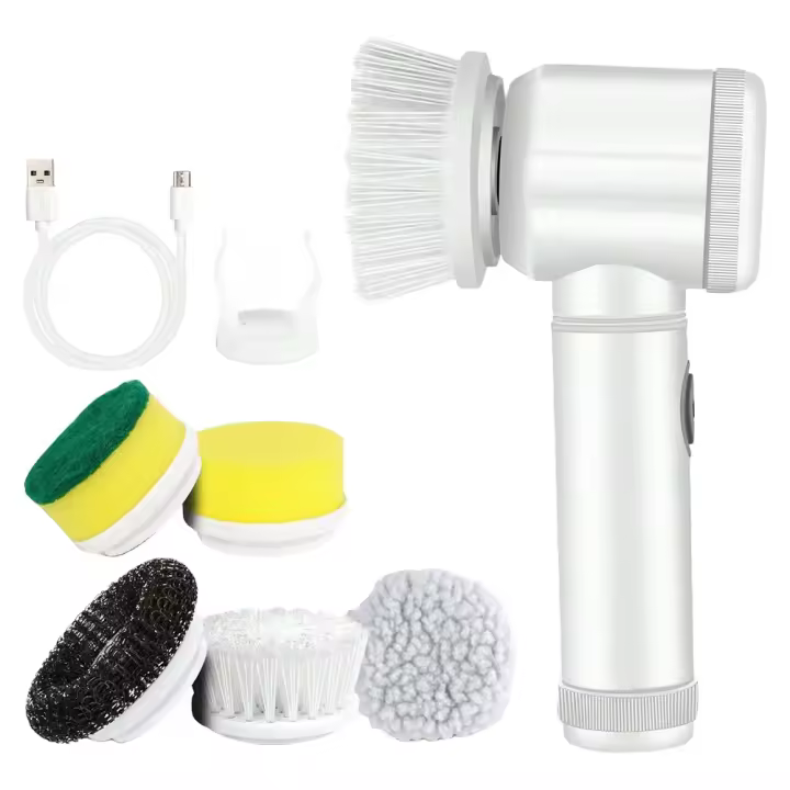 Cepillo de Limpieza Eléctrico Cepillo de Frotar Potente con 5 Cabezas Reemplazables para Baño y Cocina - 1