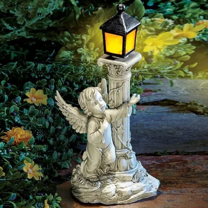 Lámpara Solar Ángel de Columnas Romanas Decoración de Jardín al Aire Libre Artesanías de Resina - 1