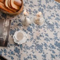 Exquisito mantel de lino y algodón con estampado de rosas, cubierta de mesa de estilo Pastoral más gruesa, decoración de mesa azul, decoraciones de mesa de tela - details 5
