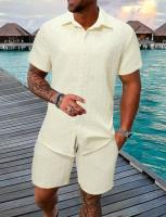 2025 Nuevo Traje Casual de Hombre Conjunto de Camisa de Manga Corta a Rayas y Pantalones Cortos - details 8