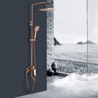 Juego de grifo de ducha de baño de oro rosa, cabezal de lluvia, mezclador de ducha, accesorio de pared - details 2