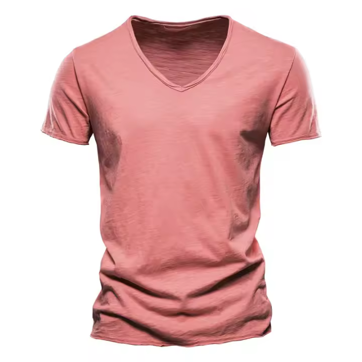 Camiseta 100% de algodón con cuello en V para hombre, camisetas deportivas ajustadas para correr, camisetas sólidas para hombre, camisetas de manga corta de verano para hombre - 1