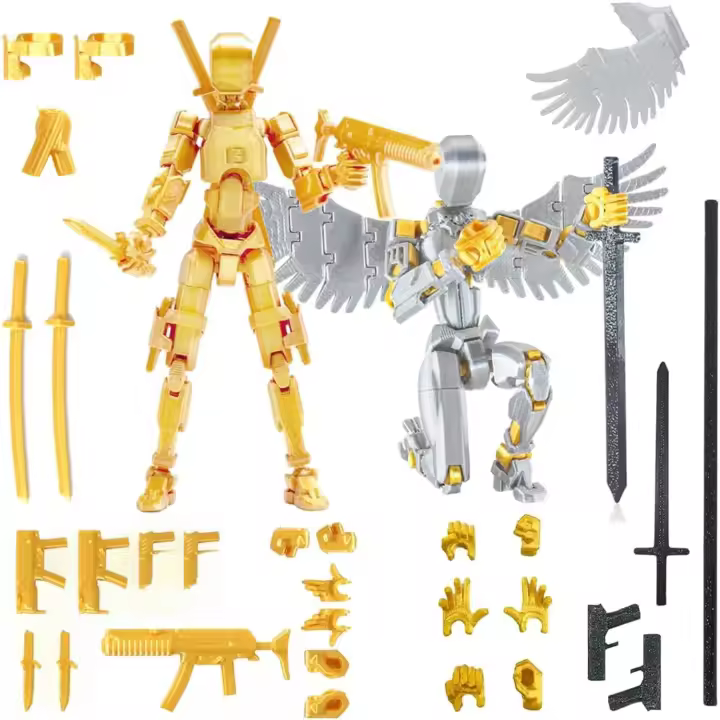Juego de figuras de acción T13 (ensamblaje completado), impresas en 3D, articuladas, figuras de acción Titan 13, robot móvil multiarticular Lucky Nova T-13, decoraciones de escritorio para juguetes para amantes de los juegos (oro/plata) - 1