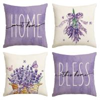 Juego de 4 fundas de lino de lavanda morada, para Granja, Color sólido para Sala de estar y sofá - details 4