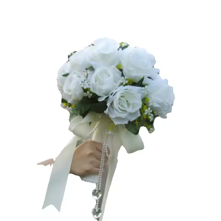 Buket Pernikahan Putih Buket Pengantin Mariage Bunga Buatan Mawar untuk Pengantin Aksesori Pernikahan - 1