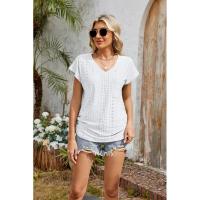 BUNO-2025 Camisetas para mujer de manga larga de algodón para mujer, camisetas con manga casquillo y cuello en V, camiseta informal holgada de manga larga de algodón para mujer - details 40