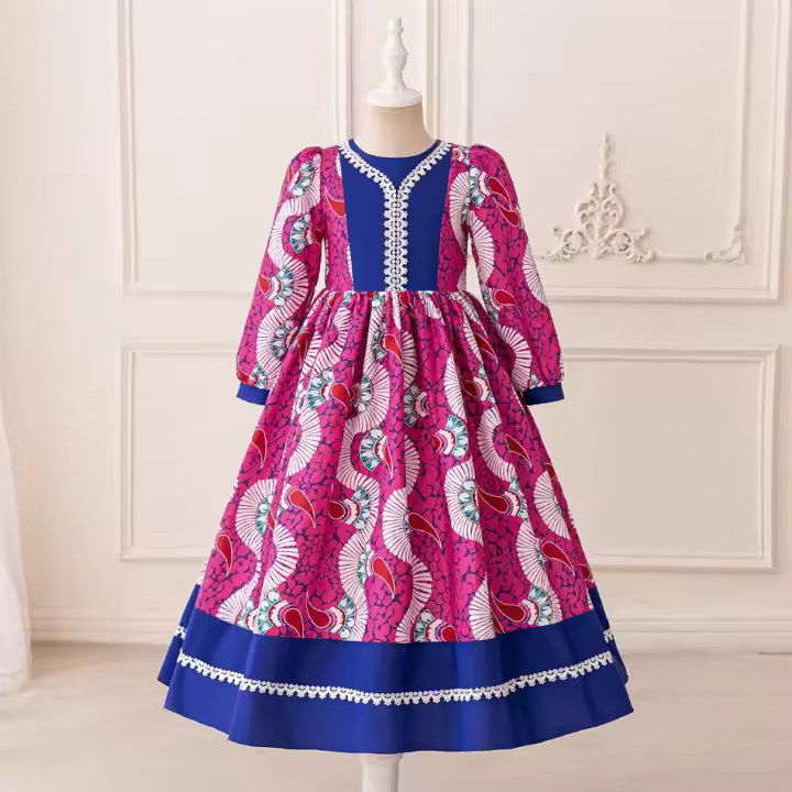 Vestido de princesa de manga larga bordado para niñas, disfraz de flores para niñas, vestido árabe de Dubái, bata musulmana de Ramadán. - 1