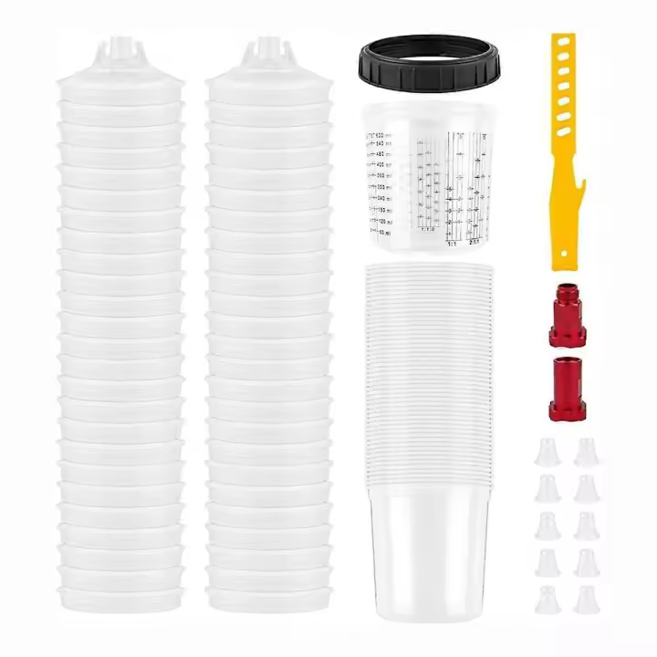 Sistema de Tazas de Mezcla de Pintura Desechables 50pcs con Tapas, Tazas Duras con Anillo de Retención Ideal para Pegatinas de Pared y Decalques - 1