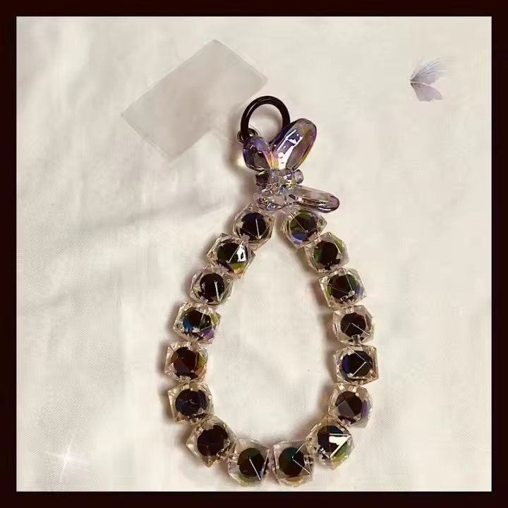 Cadena de cuentas negras para colgar en la muñeca, cuerda corta con Clip, funda de teléfono, llavero, bolso colgante - 1