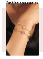 Moda Rosa corazón verde púrpura cuadrado zirconia pulsera señoras nuevo acero inoxidable chapado en oro pulsera regalo de joyería de lujo - details 6