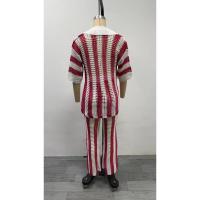 Conjunto de verano para mujer, camisa a rayas con cuello en V y pantalones anchos de punto holgado - details 30