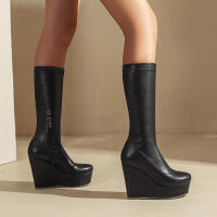 Botas ajustadas de tacón alto para mujer, botines de moda con cremallera lateral y cabeza redonda, manga media, Otoño/Invierno, 2025 - details 18