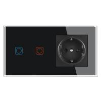 2Gang 1Way Touch interruptor con tomas de corriente 16A 220V,Panel de vidrio templado 153*82mm - details 1