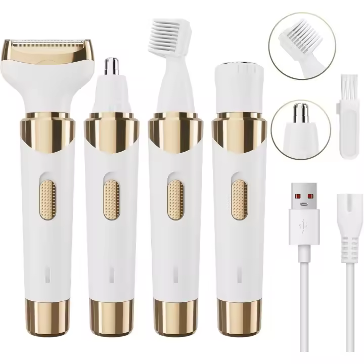 Maquinilla de afeitar eléctrica para mujer, afeitadora eléctrica 4 en 1 para mujer, recortadora de bikini, depilación púbica, afeitadora indolora húmeda y seca para piernas, axilas, cejas, cara, nariz y bikini, kit de aseo para mujeres - 1