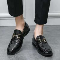 Zapatos de vestir negros para hombre, conducción plana cómoda, oficina de negocios, hebilla de metal, zapatos casuales de cuero con patrón de cocodrilo - details 9
