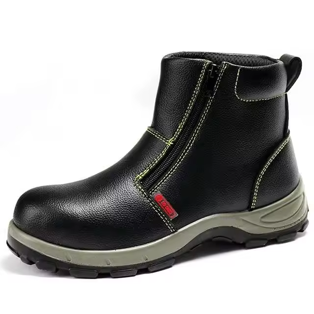 Botas de trabajo de cuero, punta de acero, zapatos cálidos de protección de seguridad contra golpes y golpes de terciopelo de invierno, botas de nieve para hombre - 1