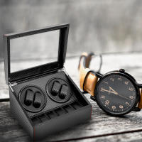 Caja enrolladora de reloj de rotación automática, estuche de almacenamiento de exhibición de reloj de fibra de carbono, negro, 4 + 6 - details 5