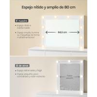 Tocador de Maquillaje con Espejo de Luz LED, Iluminación Regulable, con 7 Cajones, Tocador de Dormitorio con Espacio de Almacenamiento, 110x39,5x140,5 cm, Blanco, MB6099ws - details 4