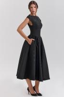 Vestido de noche elegante para mujer con escote en la espalda - Vestido largo sin mangas con pliegues para fiesta, graduación, vacaciones - details 22