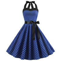 Vintage Women Summer Polka Dot Print Halter Party Dresses - details 2