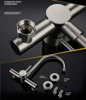 Grifo de Cocina de Acero Inoxidable Montado en la Pared, Doble Agujero, Grifo Rotativo para Balcón - details 6
