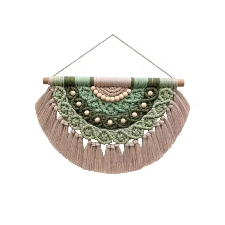 Tapiz colgante de pared con borlas de cuerda tejida a mano de estilo nórdico, macramé bohemio, cuentas de borlas de algodón, decoración artística de pared del dormitorio, 2025 - 1