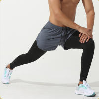 Pantalones de Compresión para Hombres 2 en 1 Leggings Deportivos con Bolsillo Trasero y Cremallera - details 3