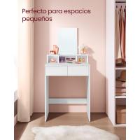 Tocador con Espejo Grande, tocador, 2 cajones, 3 Compartimentos Abiertos, tocador, Moderno, Blanco - details 2