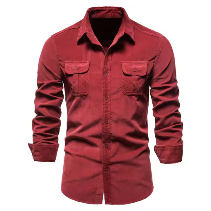 Camisa de pana con bolsillo para hombre, camiseta informal de manga larga, talla grande, otoño e invierno, 3XL, 2XL - 1