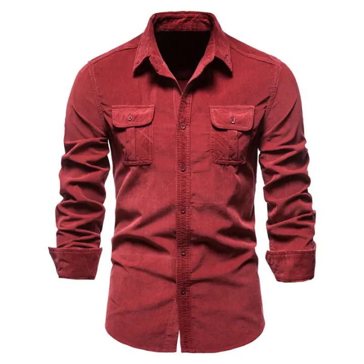 Camisa de pana con bolsillo para hombre, camiseta informal de manga larga, talla grande, otoño e invierno, 3XL, 2XL - 1