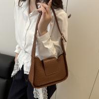 Bolso de hombro tejido de Color sólido a la moda, bolso de cuero Pu con hebilla, bolso pequeño de media luna, bolso de viaje para axila - details 11