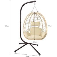 Sillón Colgante de jardín, Silla Mecedora Hamaca para Exterior, Estructura de Metal Nido de ratán y Cuerda + cojín Asiento Acolchado y reposacabezas, diseño Moderno, 198 x 110 x 95 cm (Beige) - details 7