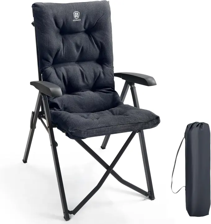 Silla de Camping Plegable de Lujo Capacidad de 150 kg Tamaño Pequeño Silla de Jardín Acolchada con 4 Posiciones Silla de Pesca Ajustable para Balcón - 1
