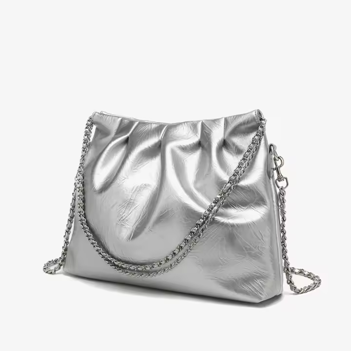 Bolsos de mujer de gran capacidad a la moda, nuevo bolso de mensajero de cadena plisada con textura de alta calidad en color sólido. - 1