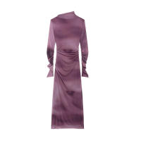 n Estampado de otoño de colores de tul plisado simple para mujer, vestido de malla informal de manga larga con - details 7